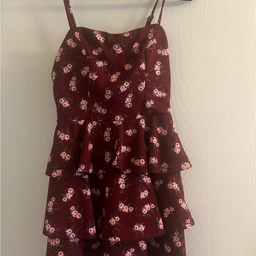 Trixxl- Small (S) beautiful burgundy & pink floral Dress